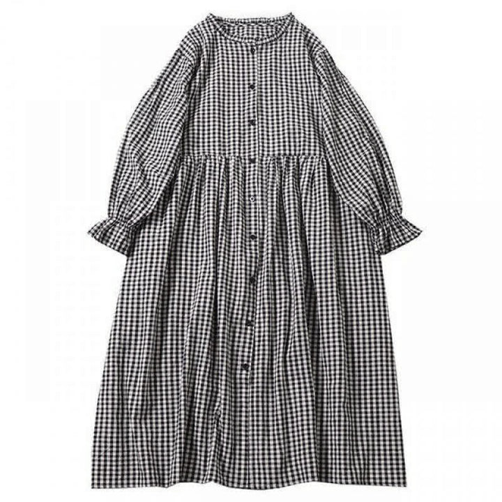 Buddha Stones Long Sleeve Plaid Simple Buttons Ruffled Design Midi Dress With Pockets - image 19