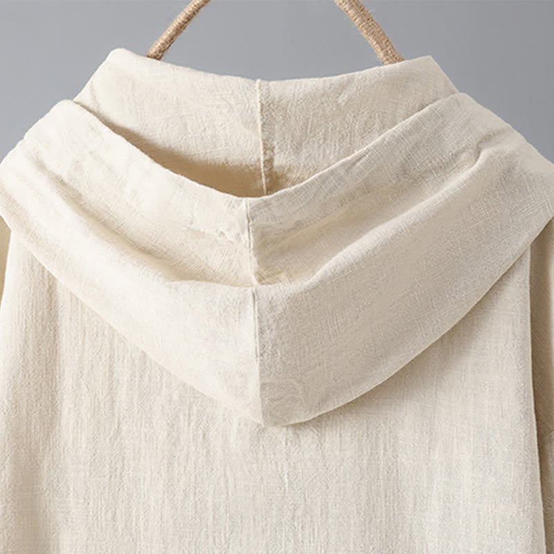 Buddha Stones Women's Plain Buttons Design Cotton Long Sleeve Hoodie With Pockets - image 5