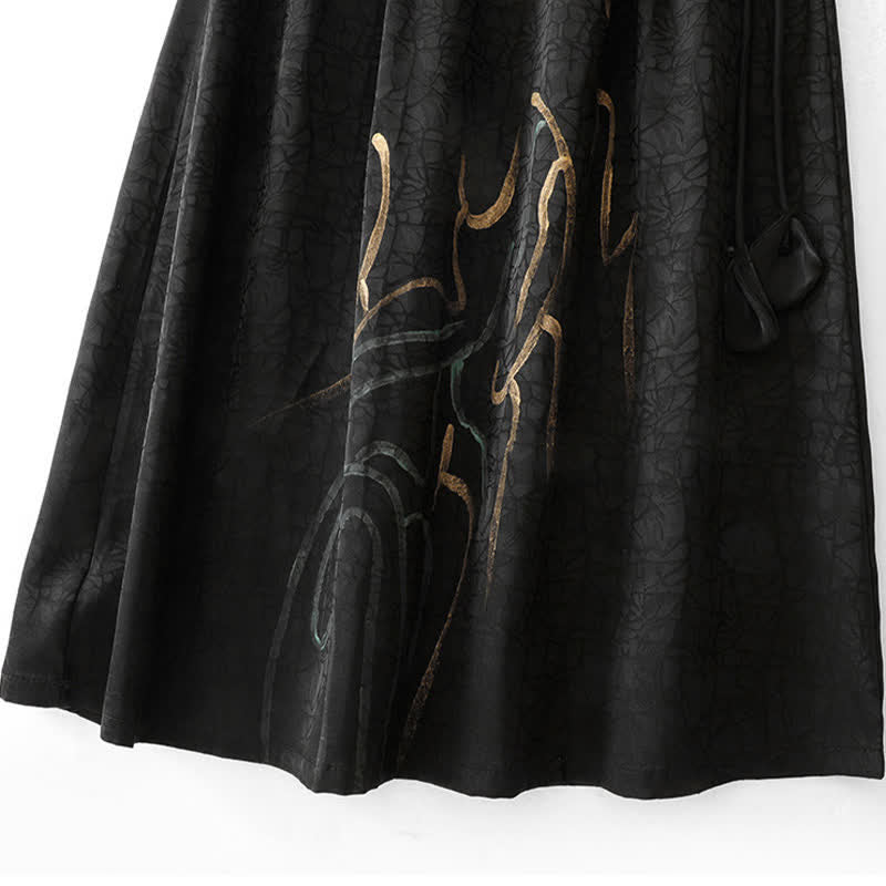 Buddha Stones Spring Summer Boho Drawstring Black Abstract Lines Women's Skirts - image 9