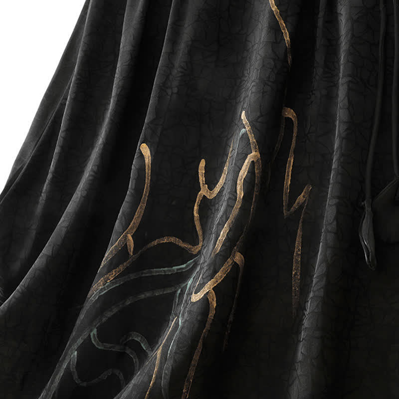 Buddha Stones Spring Summer Boho Drawstring Black Abstract Lines Women's Skirts - image 6