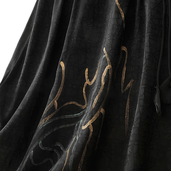 Buddha Stones Spring Summer Boho Drawstring Black Abstract Lines Women's Skirts - image 6