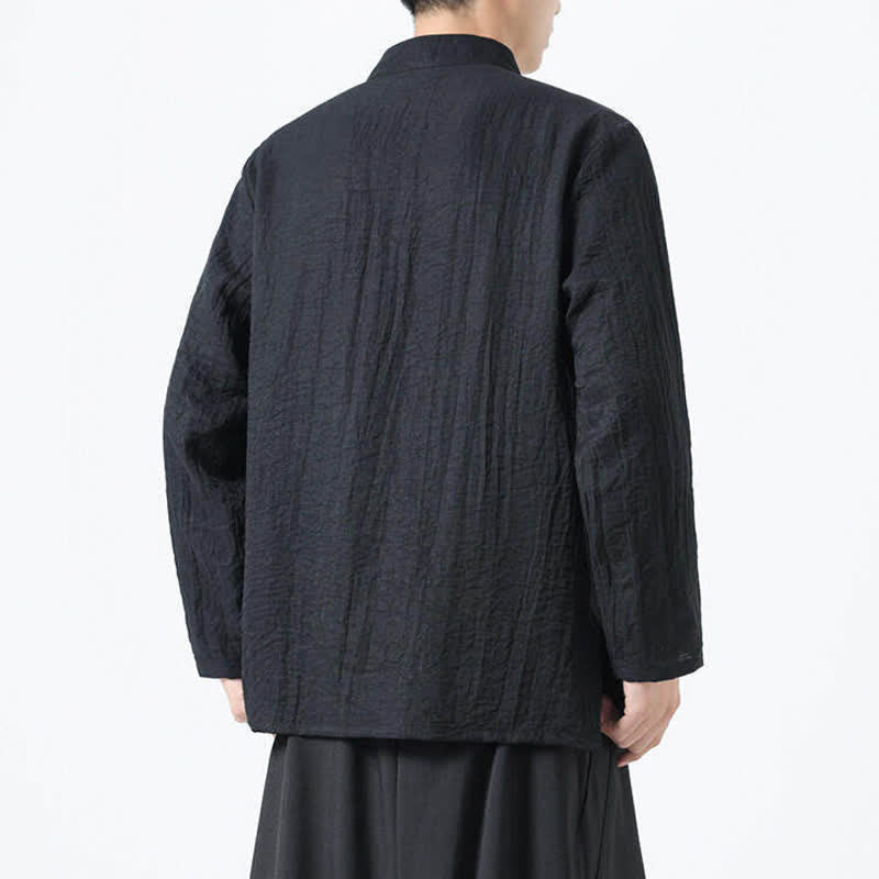 Buddha Stones Spring Tang Style Vintage Mandarin Collar Frog Button Bamboo Embroidery Men's Long Sleeve Shirts - image 9