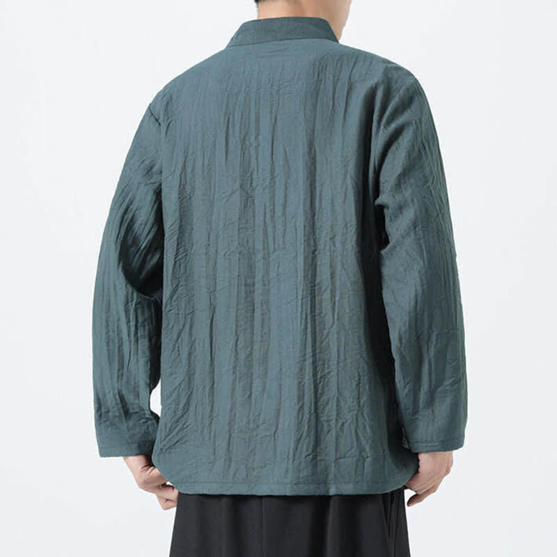 Buddha Stones Spring Tang Style Vintage Mandarin Collar Frog Button Bamboo Embroidery Men's Long Sleeve Shirts - image 4