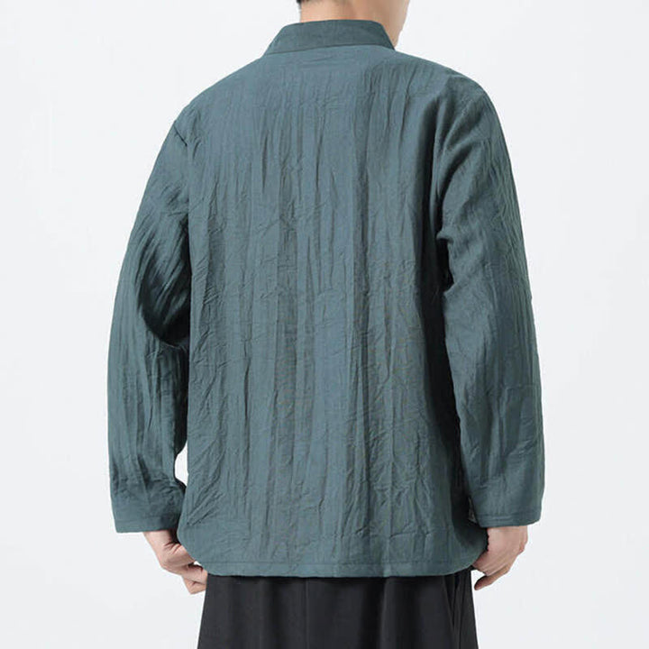 Buddha Stones Spring Tang Style Vintage Mandarin Collar Frog Button Bamboo Embroidery Men's Long Sleeve Shirts - image 4