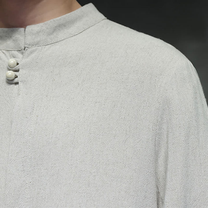 Buddha Stones Fall Winter Tang Style Casual Mandarin Collar Embroidery Auspicious Clouds Cuffs Solid Men's Long Sleeve Shirts - image 25