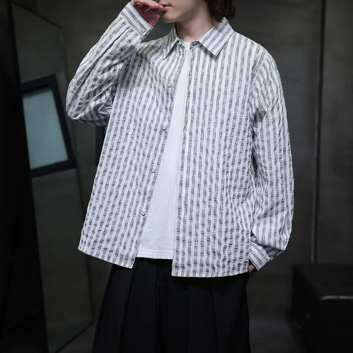 Buddha Stones Fall Casual Minimalist Button-Up Striped Men's Long Sleeve Shirts - image 10