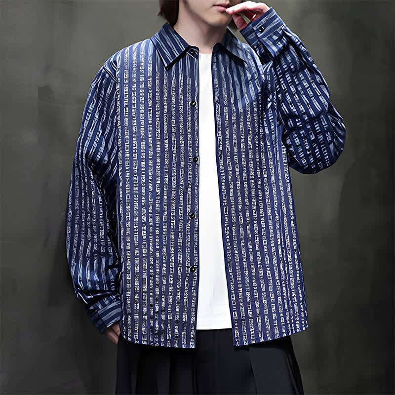 Buddha Stones Fall Casual Minimalist Button-Up Striped Men's Long Sleeve Shirts - image 1