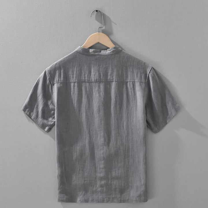 Buddha Stones Summer Casual Mandarin Collar Button-Up Solid Men's Short Sleeve Shirts With Pockets - image 3