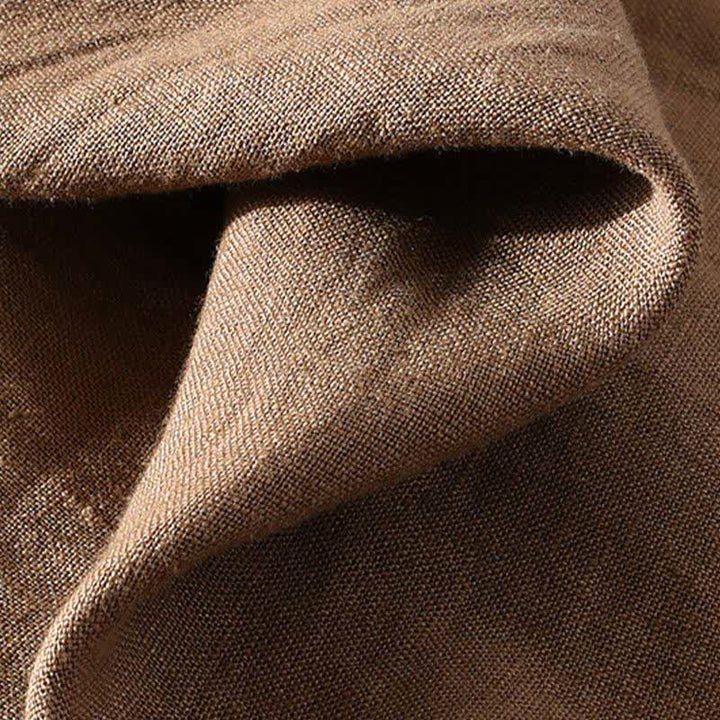 Buddha Stones Summer Casual Tang Style Mandarin Collar Solid Linen Men's Short Sleeve Shirts With Patch Pocket - image 7