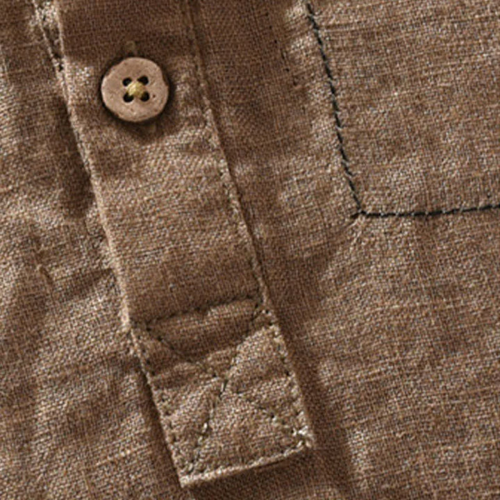 Buddha Stones Summer Casual Tang Style Mandarin Collar Solid Linen Men's Short Sleeve Shirts With Patch Pocket - image 5