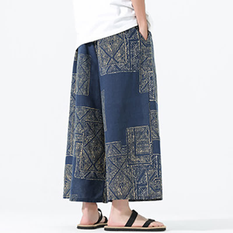 Buddha Stones Spring Summer Boho Casual Drawstring Floral Patchwork Cropped Pants Men's Wide Leg Pants With Pockets - image 14