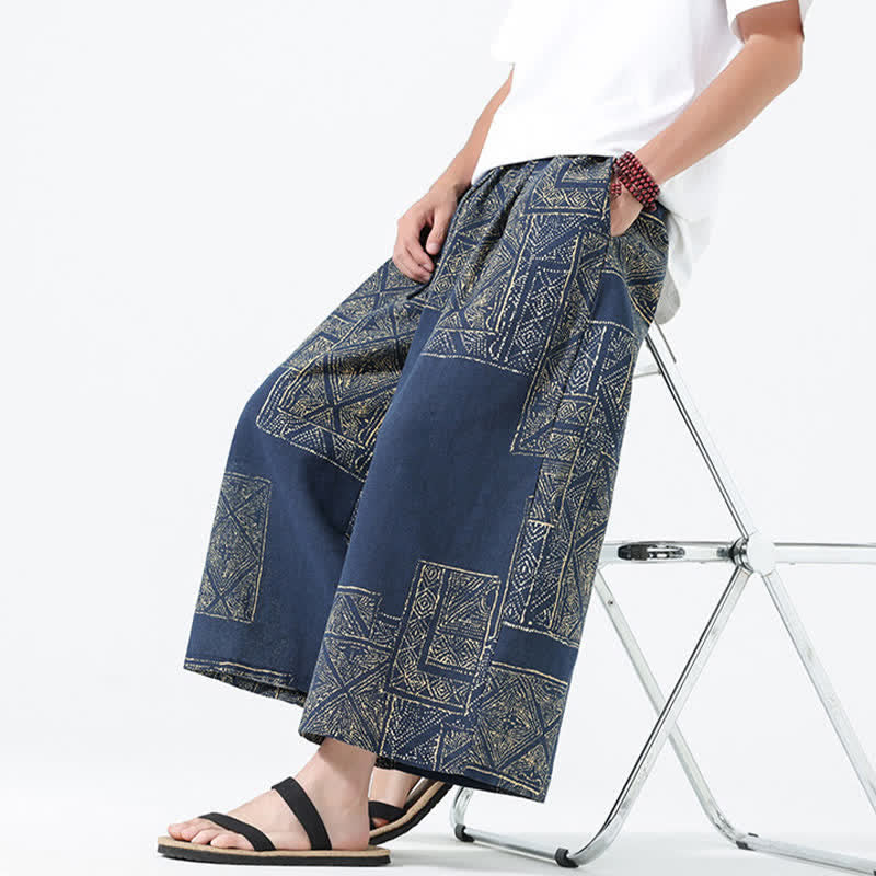 Buddha Stones Spring Summer Boho Casual Drawstring Floral Patchwork Cropped Pants Men's Wide Leg Pants With Pockets - image 16
