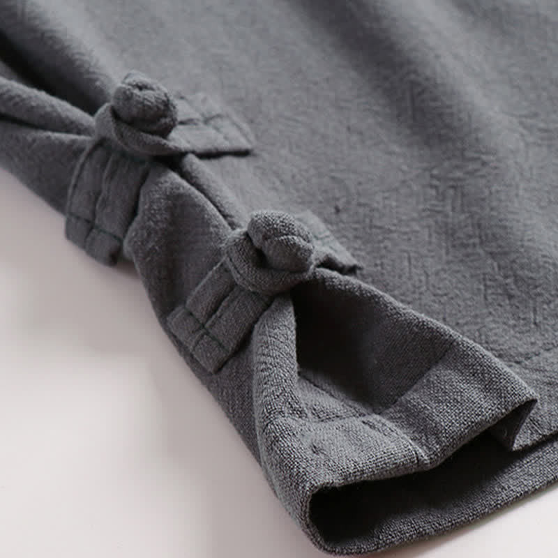 Buddha Stones 2Pcs Summer Tang Style Meditation Frog Button Solid Linen V-Neck Sleeveless Shirt Pants Men's Meditation Cloth With Pockets - image 12