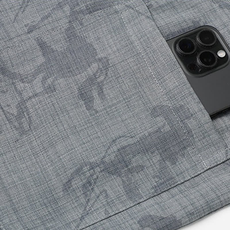 Buddha Stones 2Pcs Summer Tang Style Casual Frog Button Mandarin Collar Horse Print Short Sleeve Shirt Pants Men's Meditation Cloth With Pockets - image 8