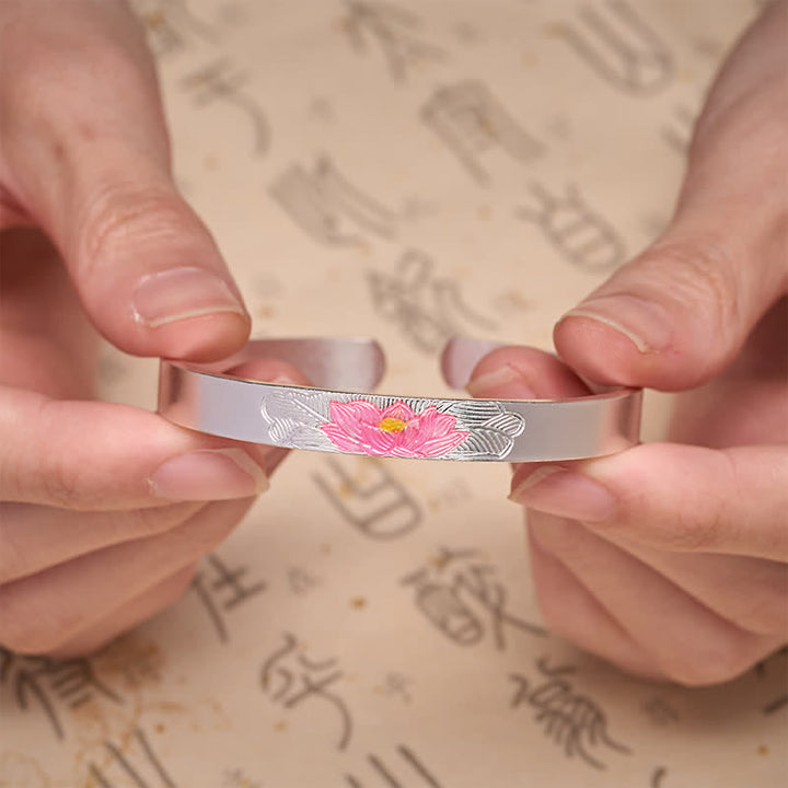 Buddha Stones Copper Lotus Enamel Open Cuff Enlightenment Bracelet - image 3