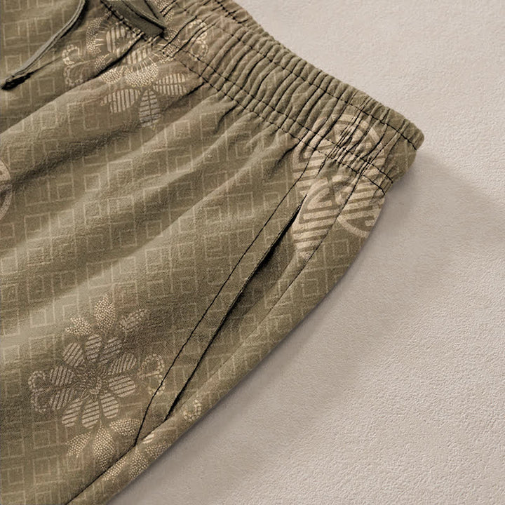 Buddha Stones Cotton Geometric Tribal Pattern Men's Tapered Pants With Pockets - image 3
