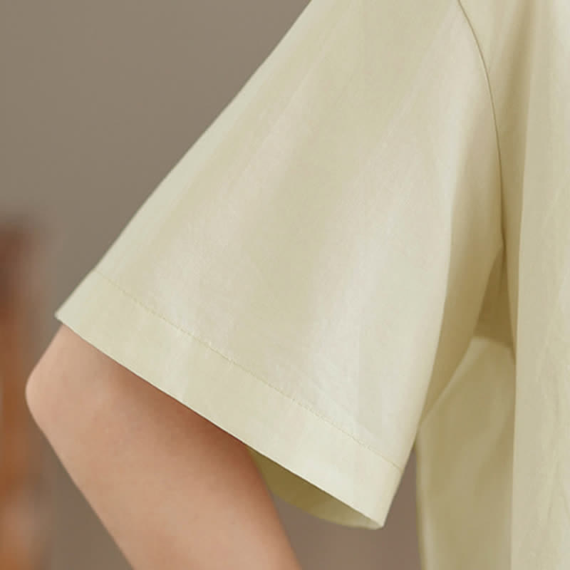 Buddha Stones Summer Casual Minimalist Button-Up Cat Embroidery Women's Short Sleeve Shirts - image 12
