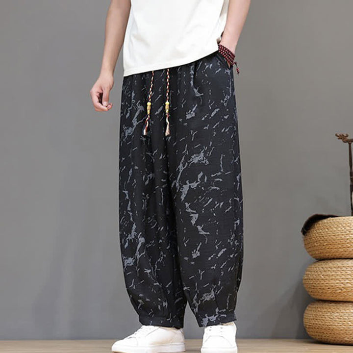 Buddha Stones Summer Casual Minimalist Drawstring Abstract Texture Pattern Ankle Pants Men's Harem Pants With Pocket - image 13