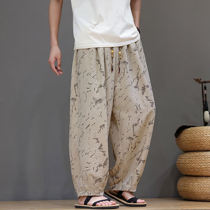 Buddha Stones Summer Casual Minimalist Drawstring Abstract Texture Pattern Ankle Pants Men's Harem Pants With Pocket - image 22