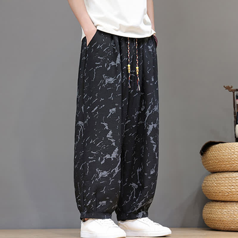 Buddha Stones Summer Casual Minimalist Drawstring Abstract Texture Pattern Ankle Pants Men's Harem Pants With Pocket - image 11