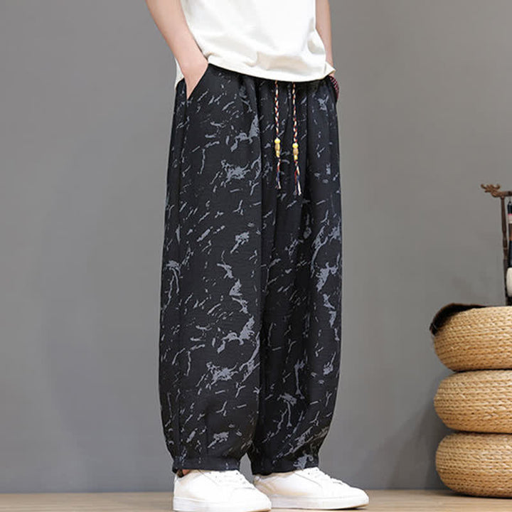 Buddha Stones Summer Casual Minimalist Drawstring Abstract Texture Pattern Ankle Pants Men's Harem Pants With Pocket - image 11