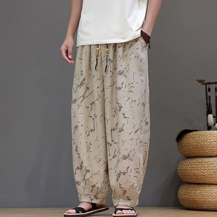 Buddha Stones Summer Casual Minimalist Drawstring Abstract Texture Pattern Ankle Pants Men's Harem Pants With Pocket - image 18
