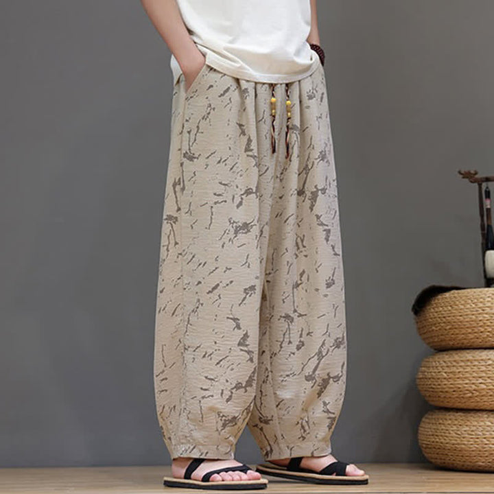 Buddha Stones Summer Casual Minimalist Drawstring Abstract Texture Pattern Ankle Pants Men's Harem Pants With Pocket - image 17
