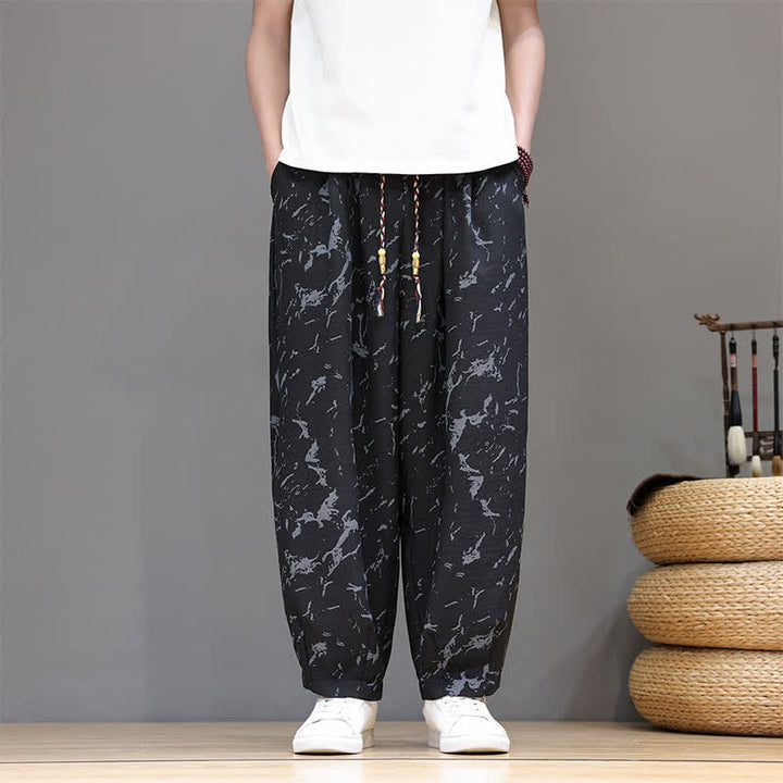 Buddha Stones Summer Casual Minimalist Drawstring Abstract Texture Pattern Ankle Pants Men's Harem Pants With Pocket - Black - US/UK/AU52, EU62 (8XL) - image 9