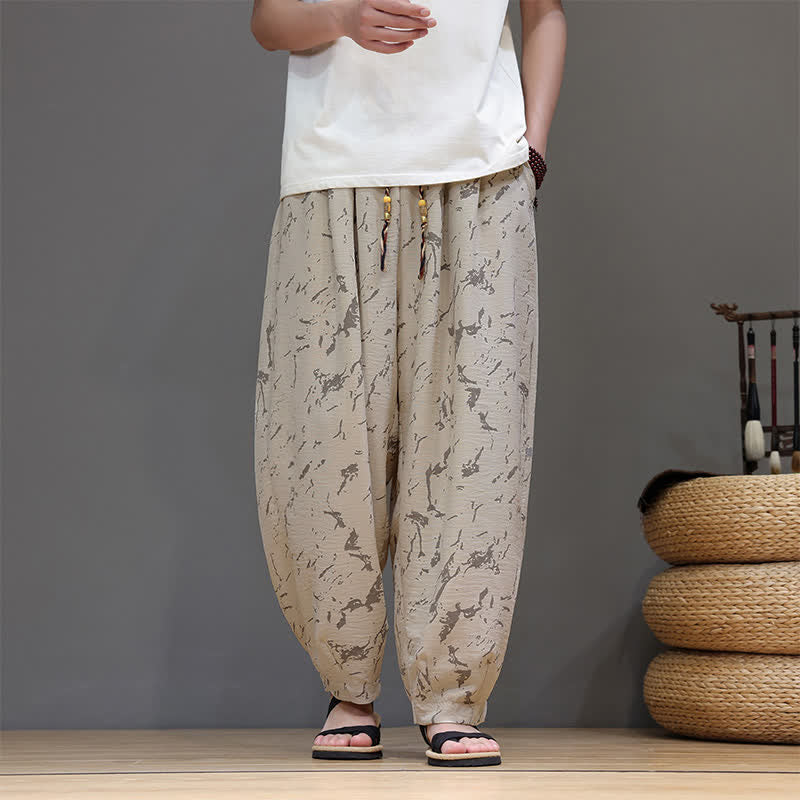Buddha Stones Summer Casual Minimalist Drawstring Abstract Texture Pattern Ankle Pants Men's Harem Pants With Pocket - Beige - US/UK/AU52, EU62 (8XL) - image 16