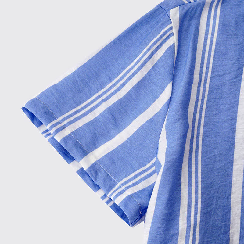Buddha Stones Summer Casual Classic Button-Up Vertical Striped Men's Short Sleeve Shirts - image 16