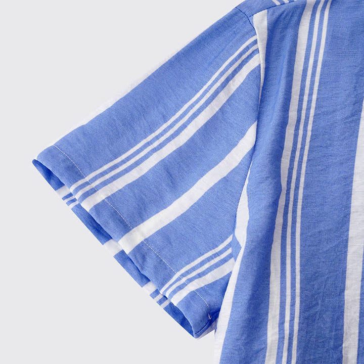 Buddha Stones Summer Casual Classic Button-Up Vertical Striped Men's Short Sleeve Shirts - image 16