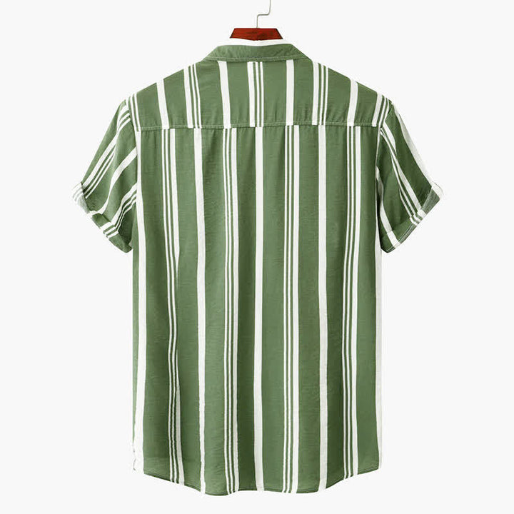 Buddha Stones Summer Casual Classic Button-Up Vertical Striped Men's Short Sleeve Shirts - image 1