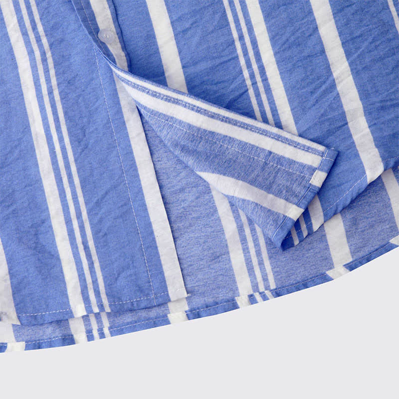 Buddha Stones Summer Casual Classic Button-Up Vertical Striped Men's Short Sleeve Shirts - image 19