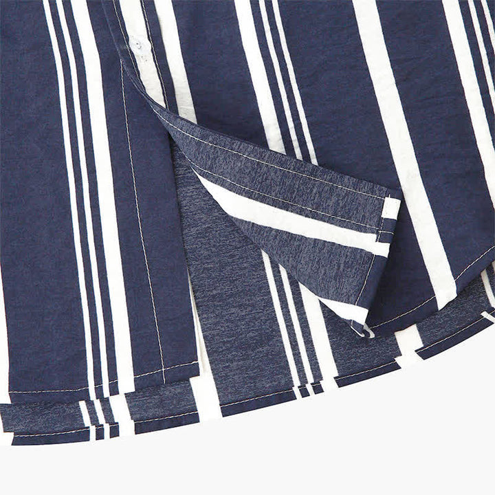 Buddha Stones Summer Casual Classic Button-Up Vertical Striped Men's Short Sleeve Shirts - image 12