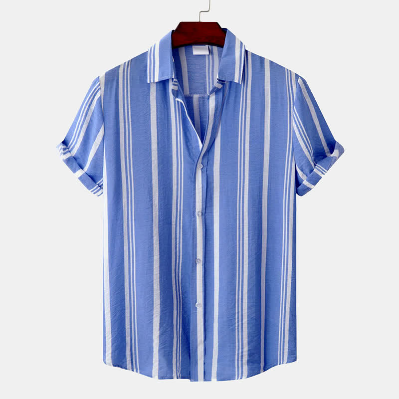 Buddha Stones Summer Casual Classic Button-Up Vertical Striped Men's Short Sleeve Shirts - LightBlue - US/UK/AU42, EU52 (3XL) - image 14