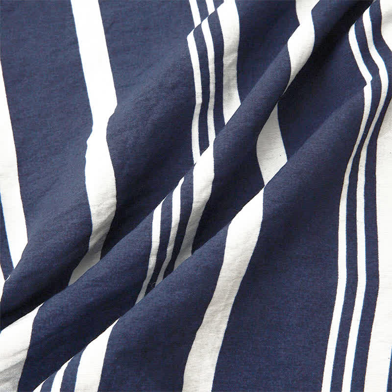 Buddha Stones Summer Casual Classic Button-Up Vertical Striped Men's Short Sleeve Shirts - image 13