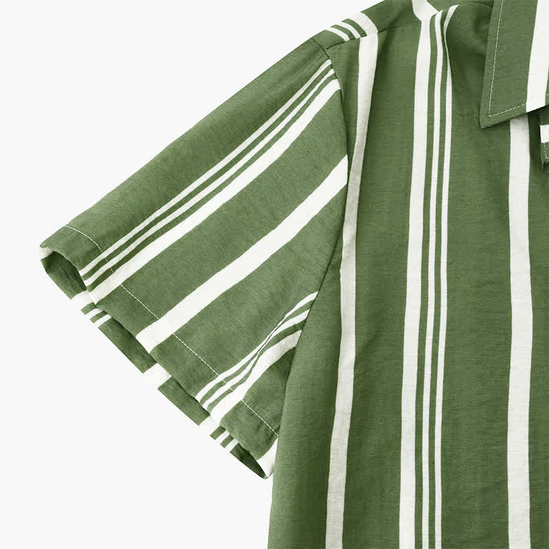 Buddha Stones Summer Casual Classic Button-Up Vertical Striped Men's Short Sleeve Shirts - image 2
