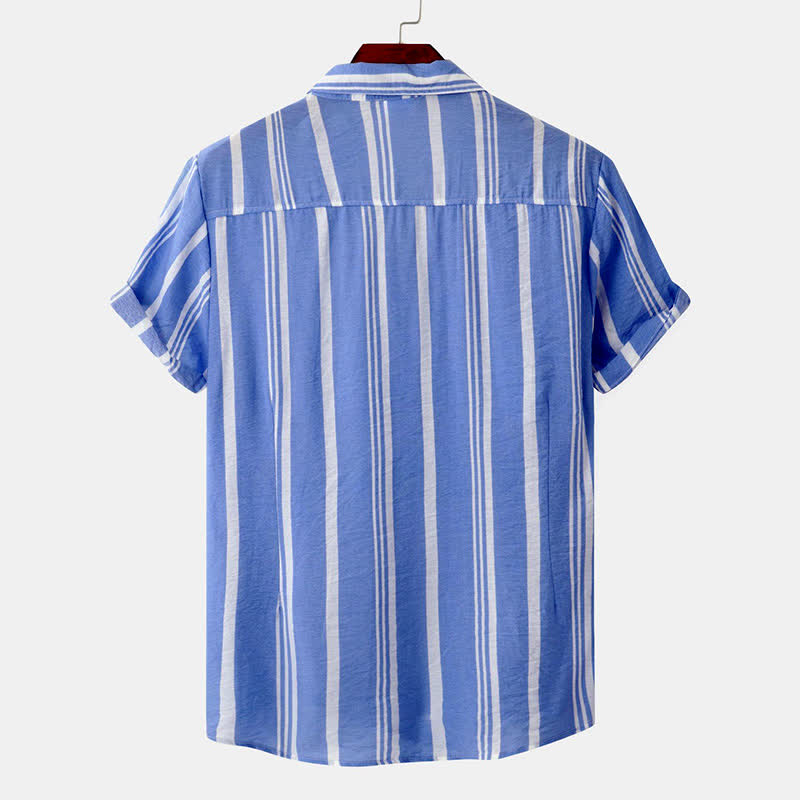 Buddha Stones Summer Casual Classic Button-Up Vertical Striped Men's Short Sleeve Shirts - image 15