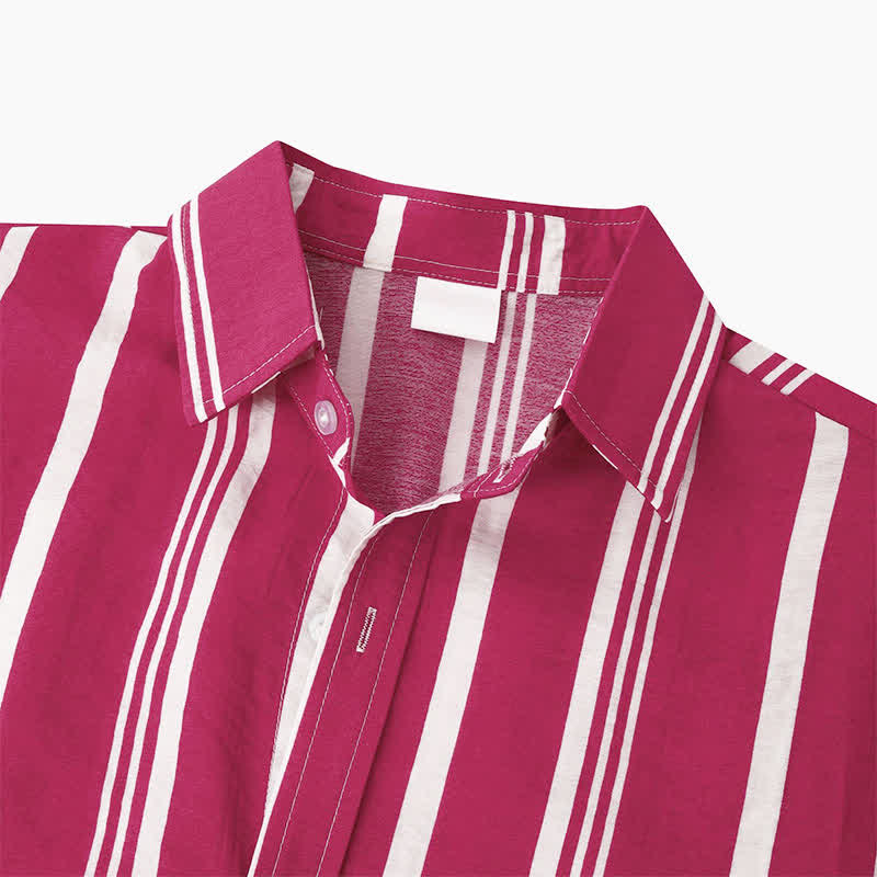 Buddha Stones Summer Casual Classic Button-Up Vertical Striped Men's Short Sleeve Shirts - image 24