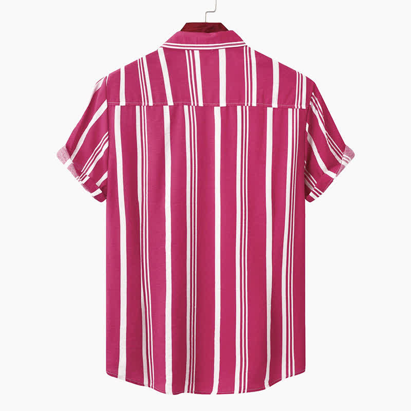 Buddha Stones Summer Casual Classic Button-Up Vertical Striped Men's Short Sleeve Shirts - image 22