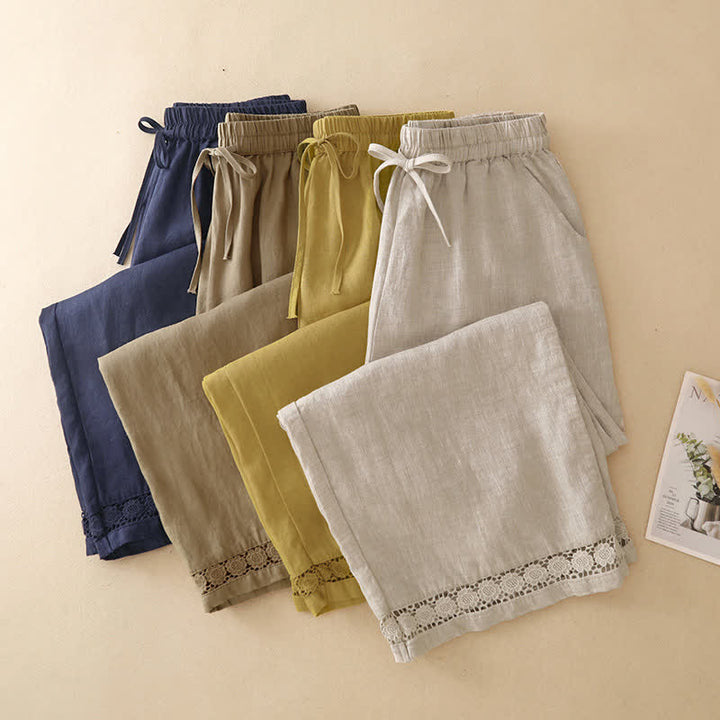 Buddha Stones Summer Casual Minimalist Drawstring Solid Flower Hem Cropped Pants Women's Straight Leg Pants With Pocket - image 24