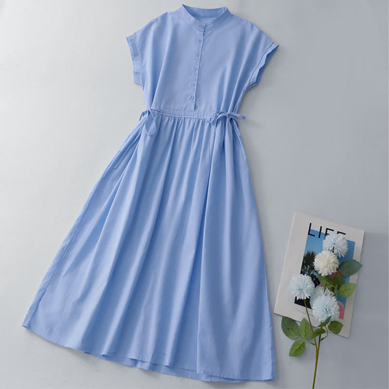 Buddha Stones Summer Casual Minimalist Button Lace-up Solid Women's Summer Sleeveless Dress With Pocket - image 19