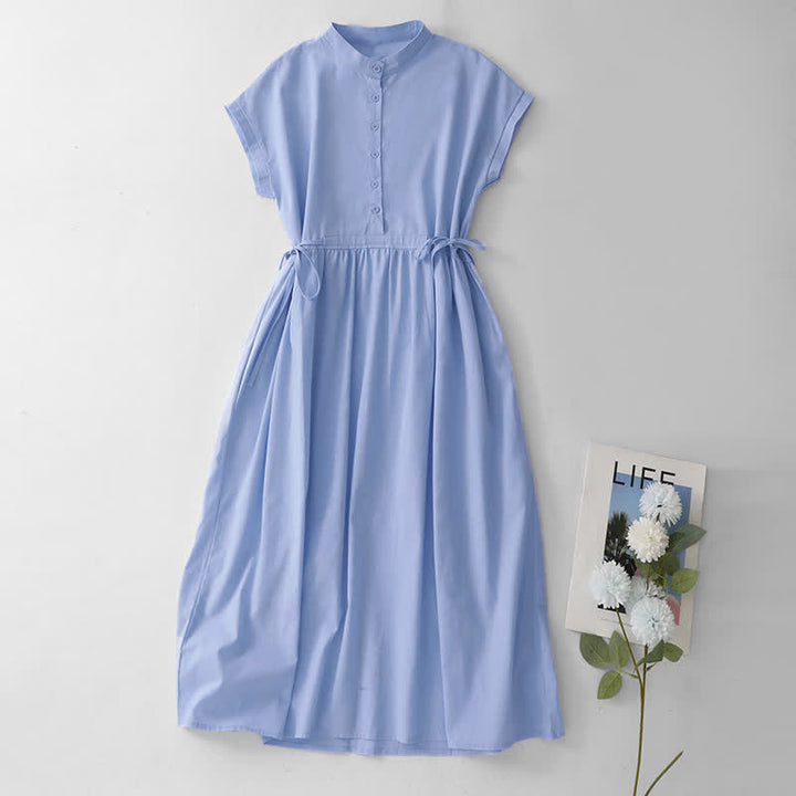 Buddha Stones Summer Casual Minimalist Button Lace-up Solid Women's Summer Sleeveless Dress With Pocket - LightBlue - US12, UK/AU16, EU44 (2XL) - image 17