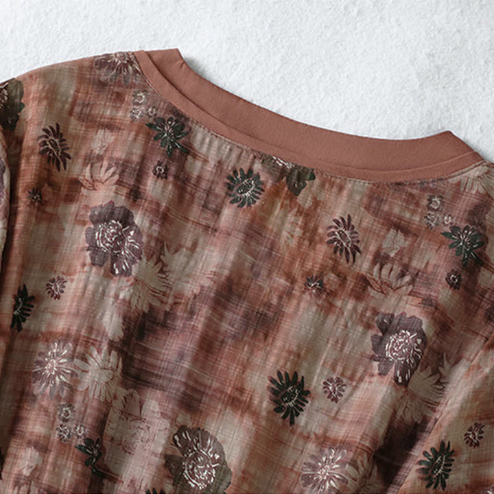 Buddha Stones Summer Vintage Drawstring Floral V-Neck Women's Short Sleeve Dress With Pocket - image 11