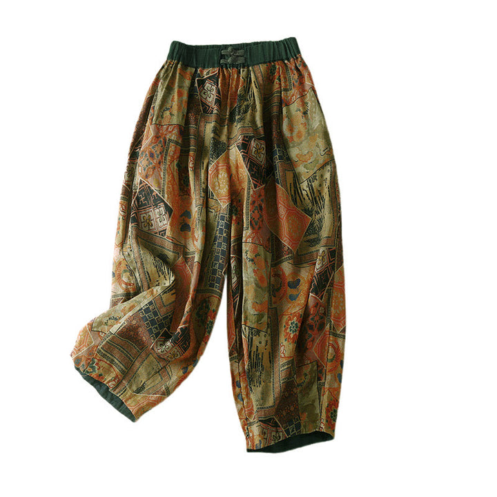 Buddha Stones Retro Casual Chinese Frog-Button Design Women's Harem Pants With Pockets - image 19