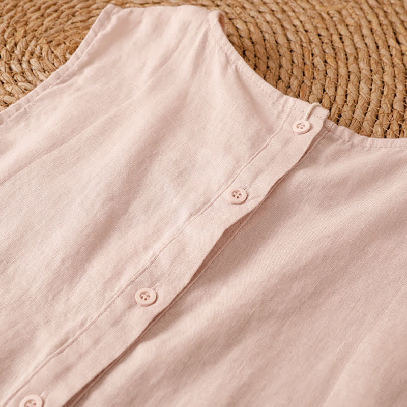 Buddha Stones Summer Casual Vintage Geometric Tank Top Hollow Hem Back Buttons Women's Sleeveless Shirts With Patch Pocket - image 4