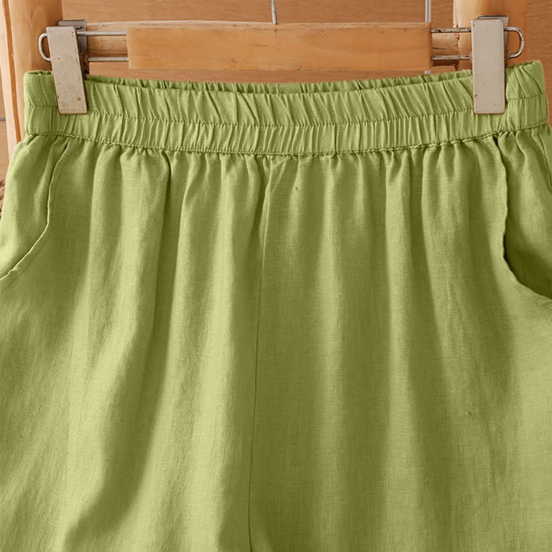Buddha Stones Summer Casual Minimalist Geometric Hollow Hem Ankle Pants Women's Wide Leg Pants With Pockets - image 1