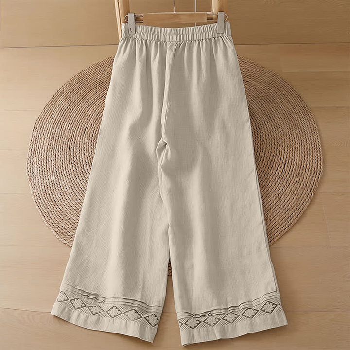Buddha Stones Summer Casual Minimalist Geometric Hollow Hem Ankle Pants Women's Wide Leg Pants With Pockets - image 32