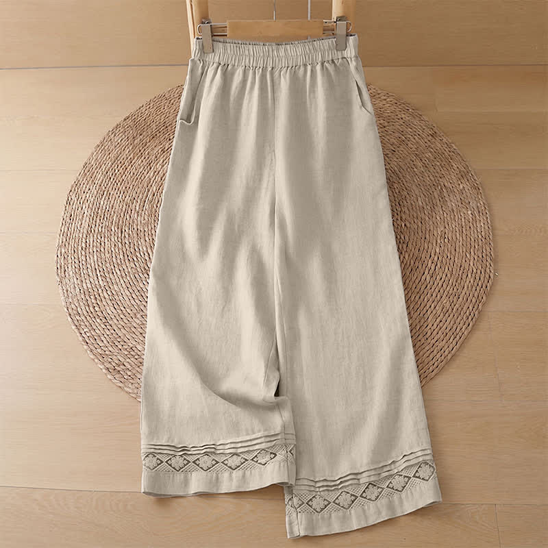 Buddha Stones Summer Casual Minimalist Geometric Hollow Hem Ankle Pants Women's Wide Leg Pants With Pockets - Linen Pants - US8-10, UK/AU12-14, EU40-42 (2XL) - image 31