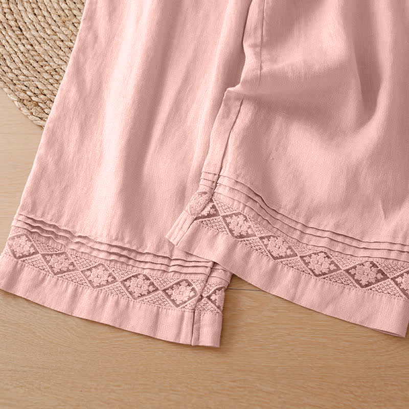 Buddha Stones Summer Casual Minimalist Geometric Hollow Hem Ankle Pants Women's Wide Leg Pants With Pockets - image 21